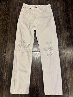 AGOLDE Jeans White Distressed Organic Cotton High Rise Size 24